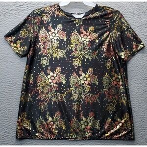Blair T Shirt Top Womens Multi Floral Metallic Short Sleeve‎ Crew Neck Pullover
